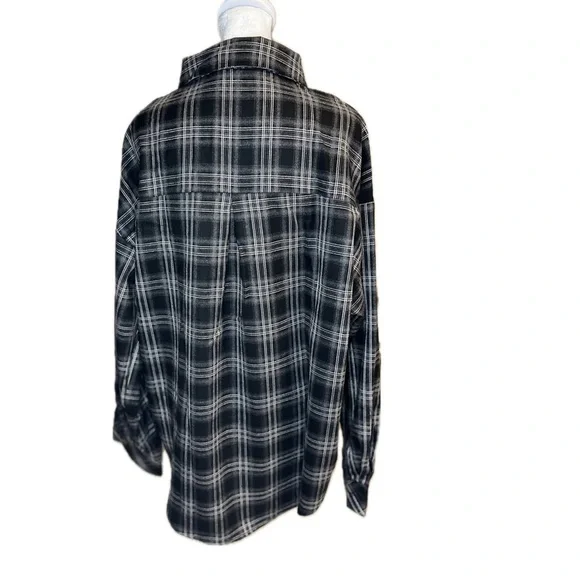 CHYRII Womens Oversized Flannel Button Down Long Sleeve Plaid Shirt Top XL - Picture 5 of 5